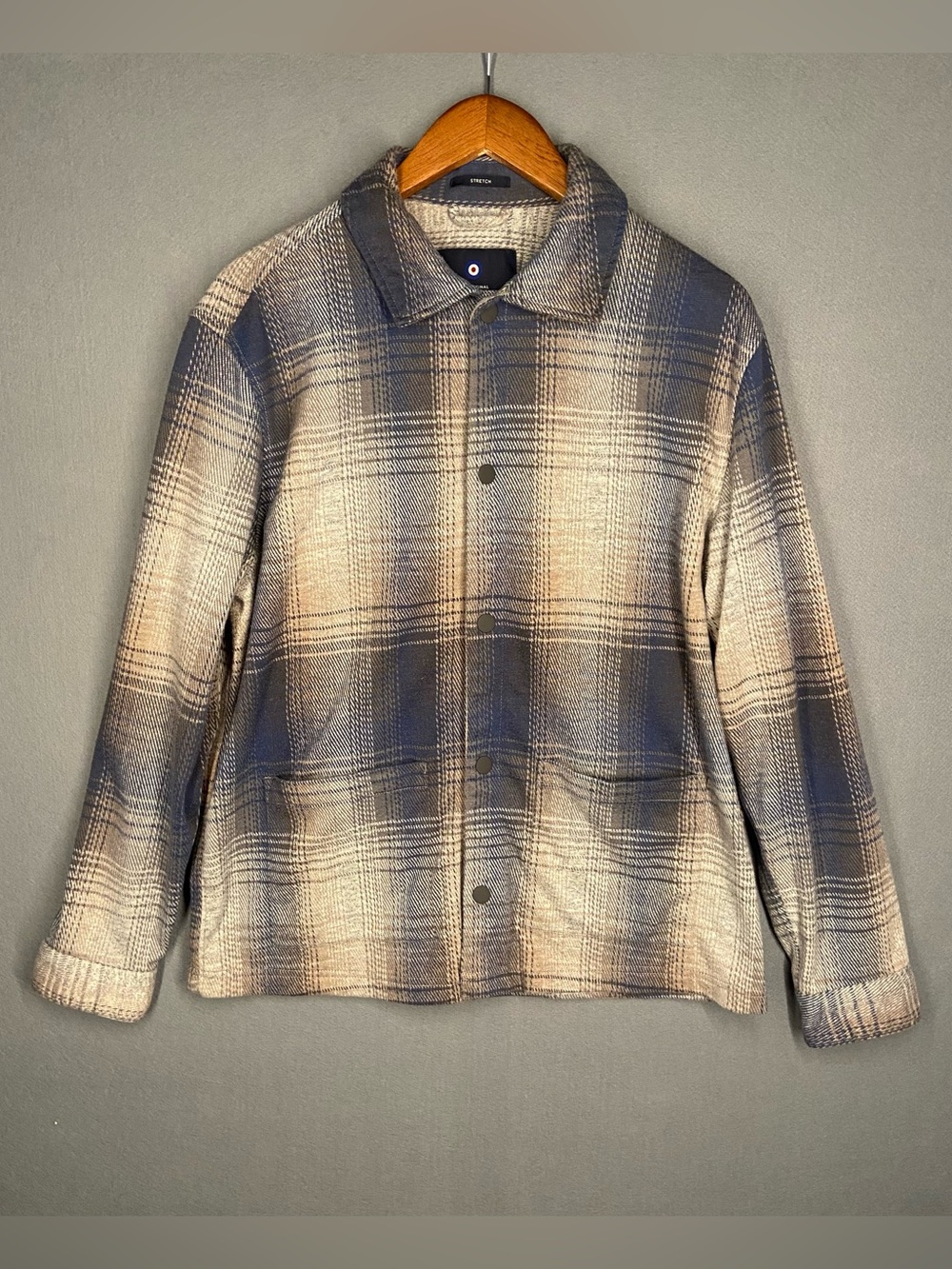 Ben Sherman Plaid Lightweight Shirt Jacket in Cream & Blue